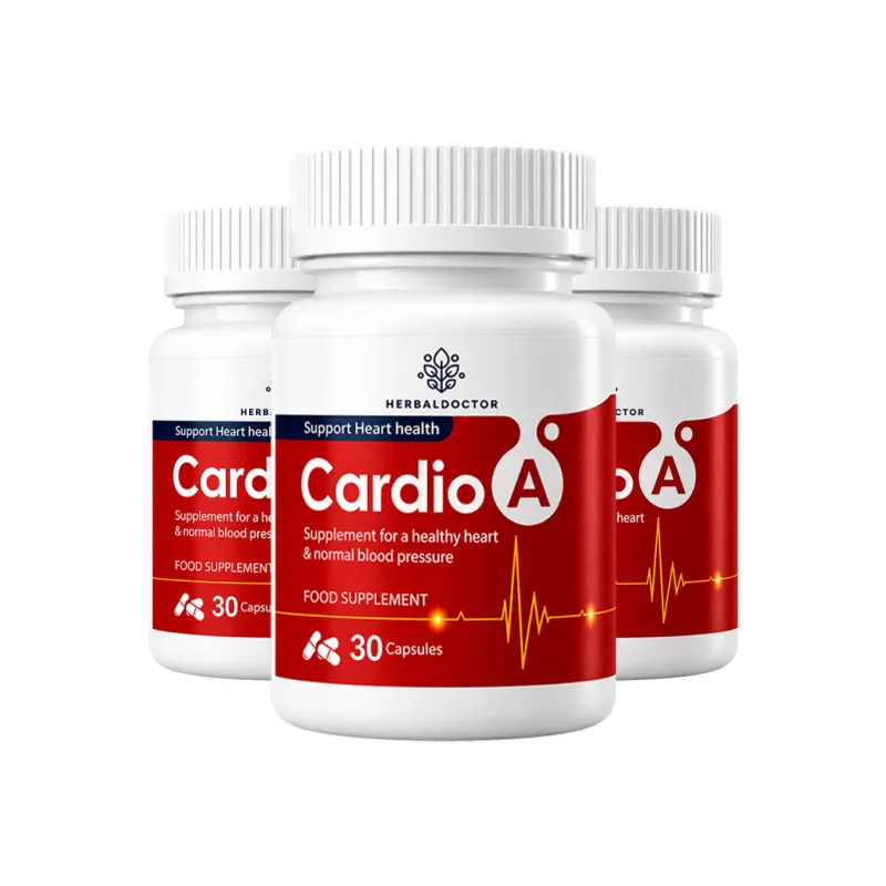 Three bottles of Cardio A heart health capsules, 30 capsules each